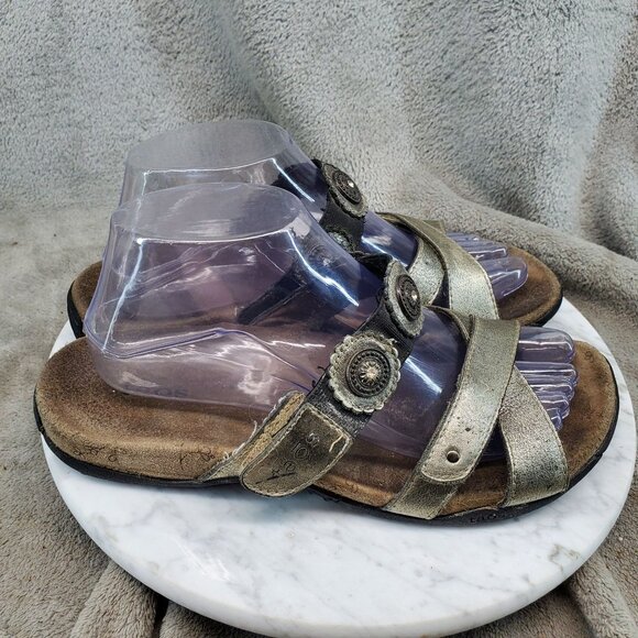 Taos Shoes Womens Size 8 Gold Leather Oasis Strappy Slide Sandals - Picture 6 of 10